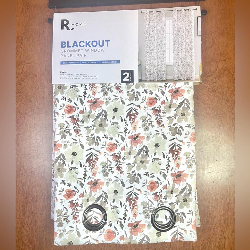2 Blackout Grommet Drapes Panels Floral Cream Tan Rose Green 37 x 84 ea NEW NWT